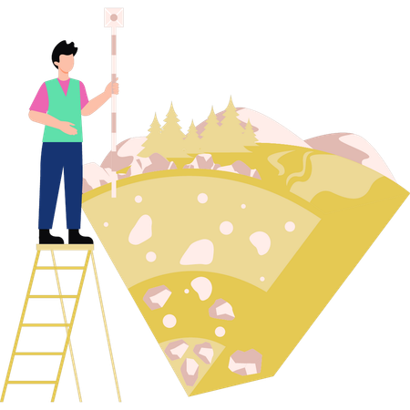 Boy is standing on the ladder  Illustration