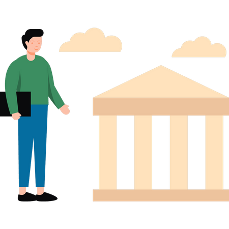 Boy is standing outside the building  Illustration