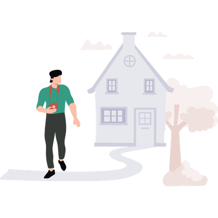 Boy is standing outside the house  Illustration