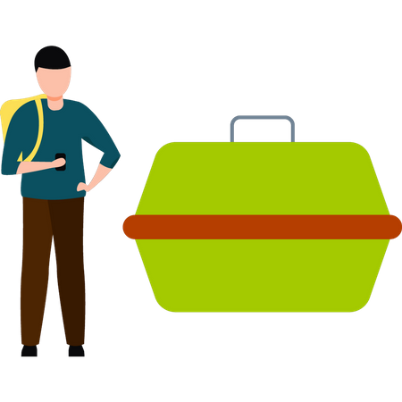 Boy is standing wearing school bag  Illustration