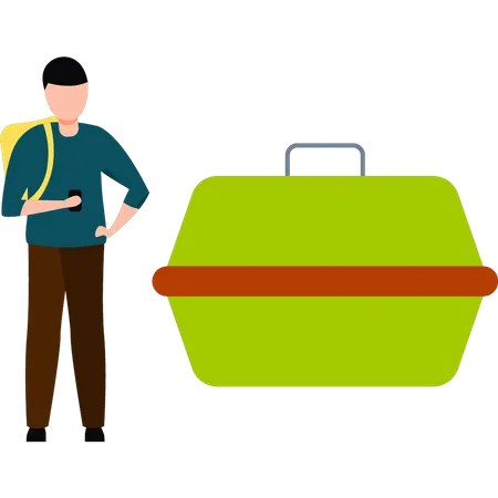 Boy is standing wearing school bag  Illustration