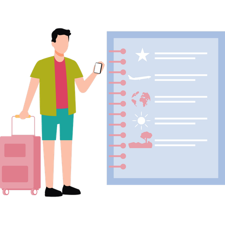 Boy is standing with a suitcase  Illustration