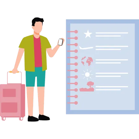Boy is standing with a suitcase  Illustration