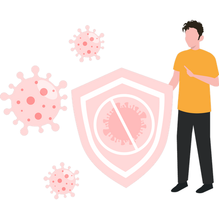 Boy is standing with germs protection shield Illustration