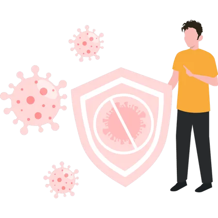 Boy is standing with germs protection shield  Illustration