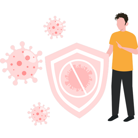 Boy is standing with germs protection shield  Illustration