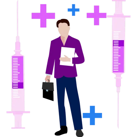 Boy is standing with vaccination papers  Illustration