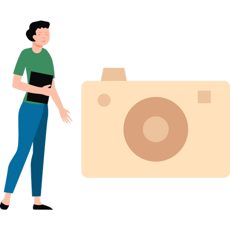 Boy is studying photography  일러스트레이션