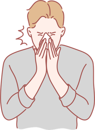Boy is suffering from cough  Illustration