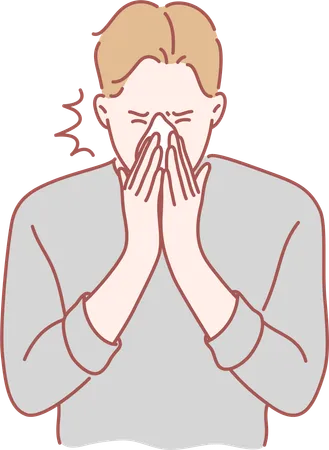 Boy is suffering from cough  Illustration