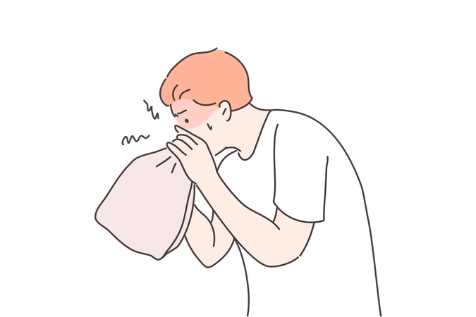 Boy is suffering from cough and cold  Illustration