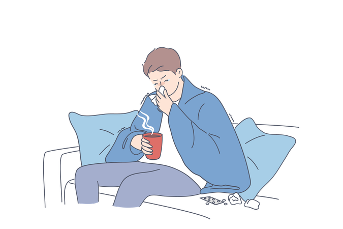 Boy is suffering from flu  Illustration