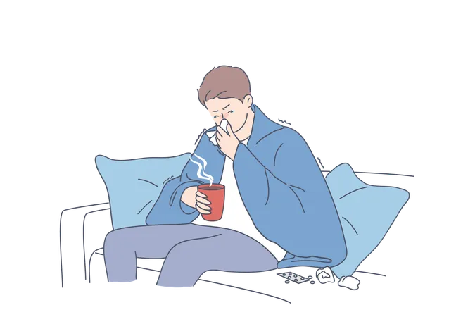 Boy is suffering from flu  Illustration