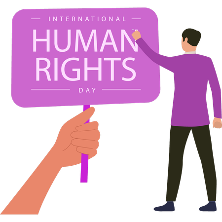 Boy is supporting human rights banner  Illustration