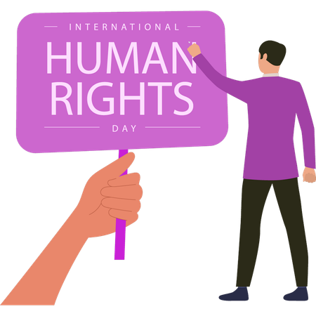Boy is supporting human rights banner  일러스트레이션
