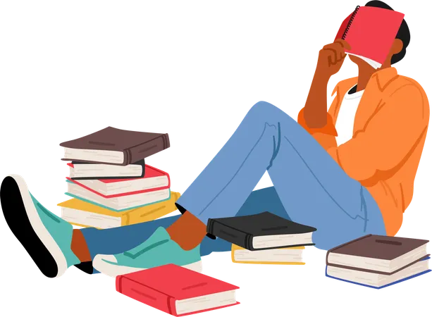 Tired Exhausted Student Surrounded By Towering Books Weary Character Reveals The Strain Of Academic Challenges Creating A Poignant Scene Of Scholarly Fatigue Cartoon People Vector Illustration Illustration