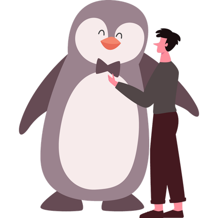Boy is taking care of penguin  イラスト