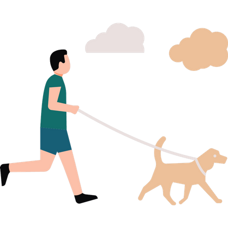 Boy is taking his dog for a walk  Illustration