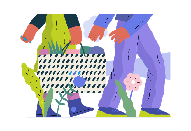 Boy is taking shopping bags from girls hand  Illustration