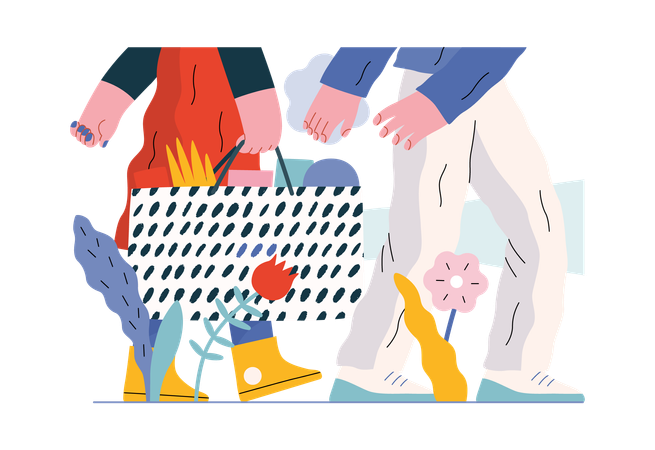 Boy is taking shopping bags from girls hand  Illustration