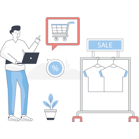 Boy is talking about sale offer  Illustration