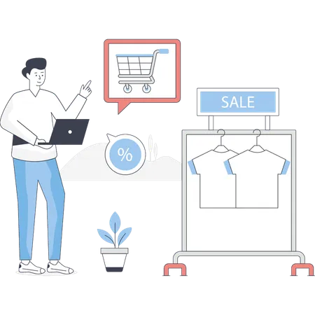 Boy is talking about sale offer  Illustration