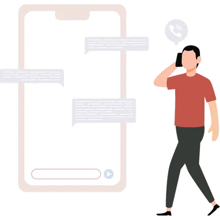 The Boy Is Talking On The Mobile Phone Illustration