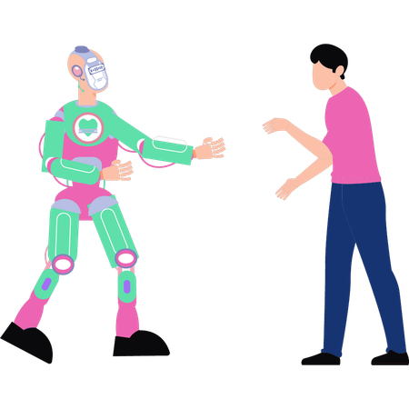 Boy is talking to the humanoid robot  Illustration
