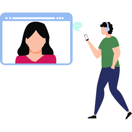 Boy is talking with girl on video call  Illustration