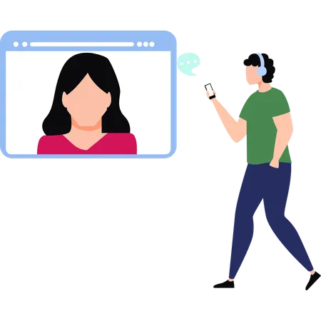 The Boy Is Talking With Girl On Video Call Illustration