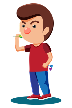 Boy is targeting arrow on dartboard  Illustration
