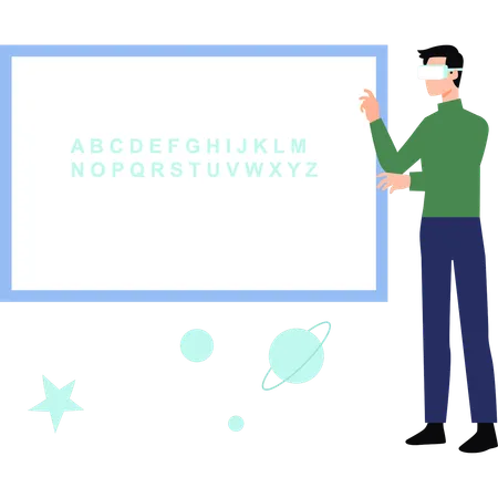 Boy is teaching while wearing VR glasses  Illustration