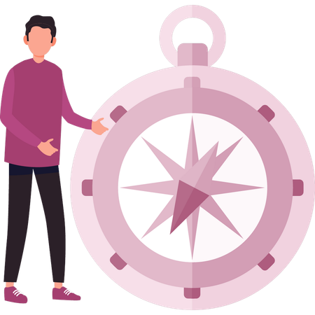 Boy is telling about direction of compass  Illustration