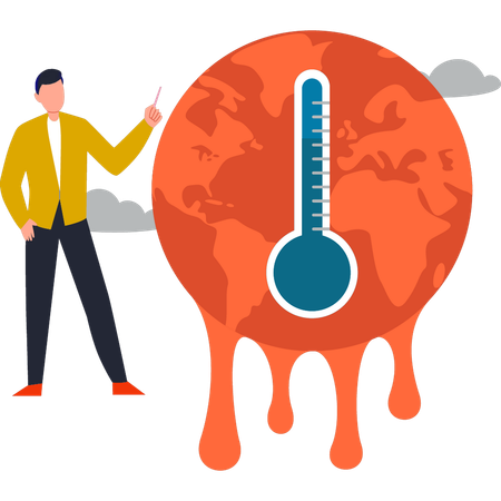 Boy is telling about the rise in global temperature  Illustration