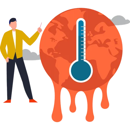 Boy is telling about the rise in global temperature  Illustration