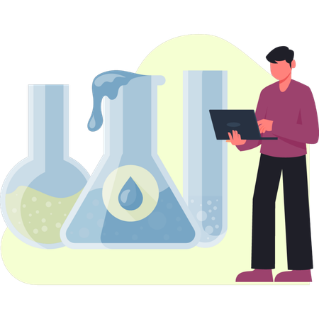 Boy is testing oil chemical  Illustration
