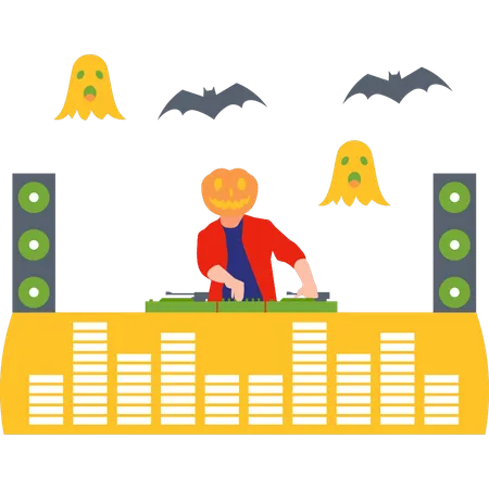 The Boy Is The DJ Of The Halloween Party Illustration