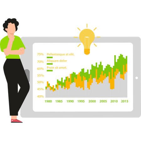 Boy is thinking about chart graph  Illustration