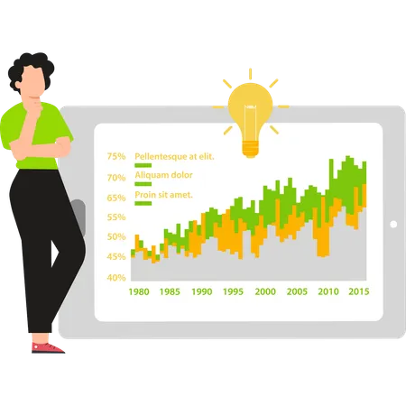 Boy is thinking about chart graph  Illustration