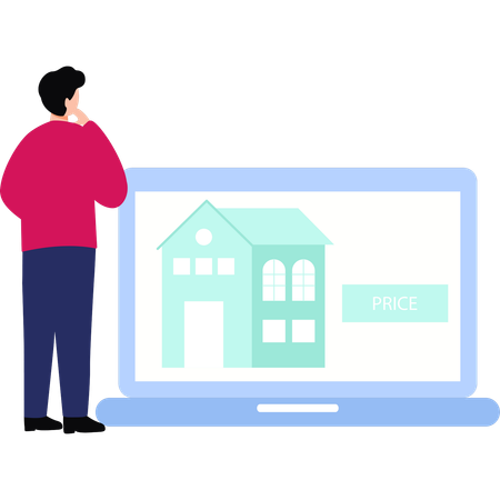 Boy is thinking about the price of a house  Illustration