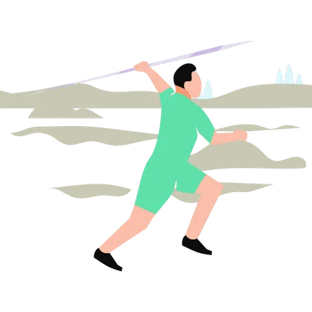 A Boy Is Throwing A Javelin Illustration