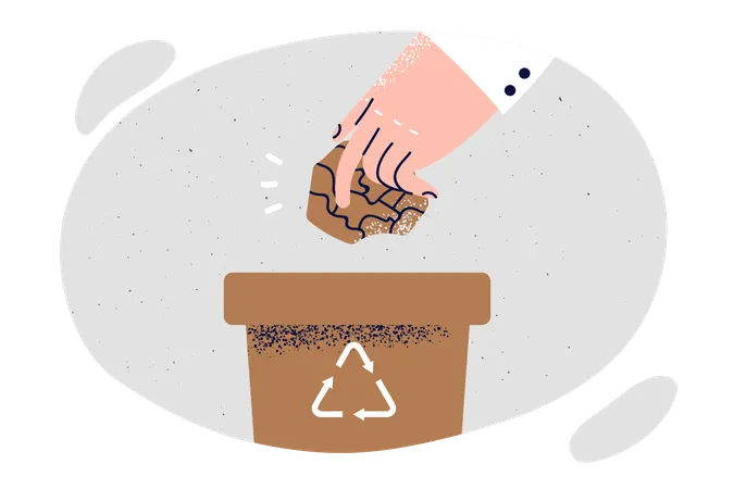 Person Hand Throws Paper Into Bucket With Recycling Symbol Wanting To Reduce Harmful Impact On Environment Concept Of Combating Co 2 Emissions By Recycling Paper And Plastic Waste Illustration
