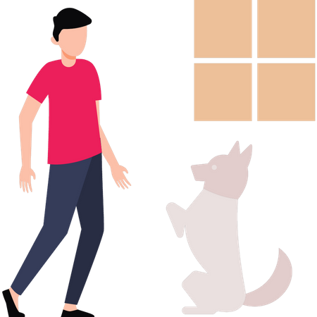 Boy is training his dog  Illustration