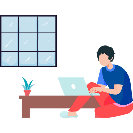 Boy is using a laptop  Illustration