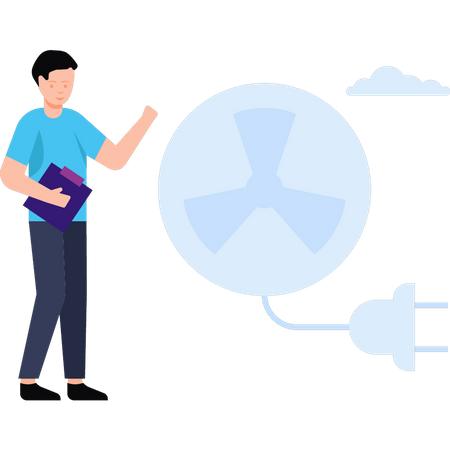 Boy is using a nuclear fan  Illustration