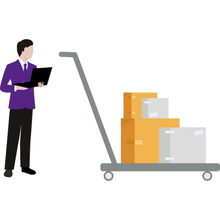 Boy is using laptop for logistic transportation  Illustration
