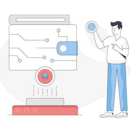 Menino é verificar proteção carteira criptografada  Illustration