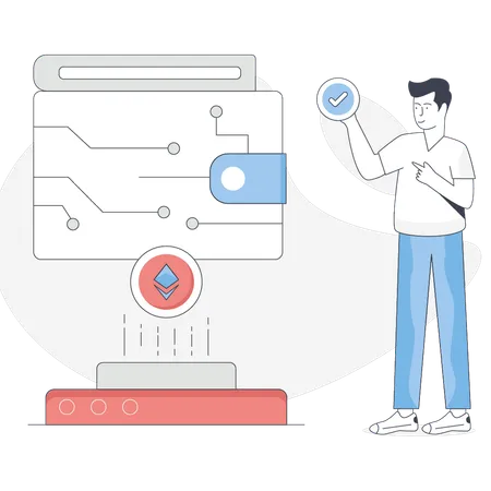 Menino é verificar proteção carteira criptografada  Illustration