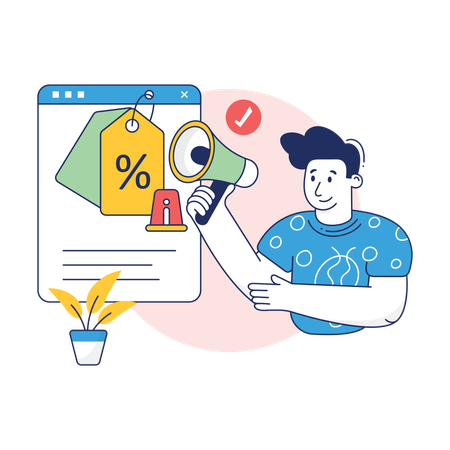 Boy is viewing discount notification  Illustration