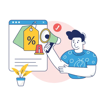 Boy is viewing discount notification  Illustration